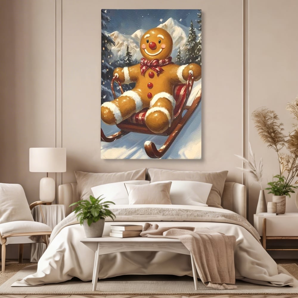 Tablou canvas cu tablou canvas omulet de turtita pe sanie, fara rama, pe sasiu de lemn, pe perete intr-un dormitor